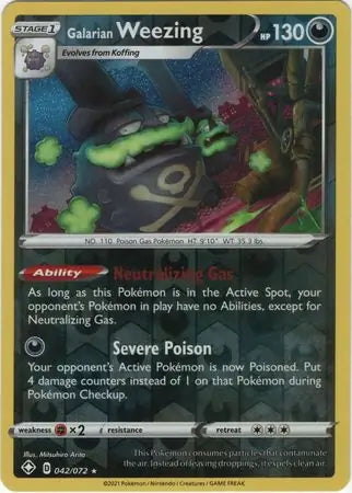 Shining Fates Galarian Weezing #42/72 reverse holo